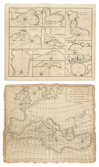 (CHARTS -- 18TH CENTURY.) Edmund Halley, John Senex, et al. Group of 4 engraved double-page or folding charts,